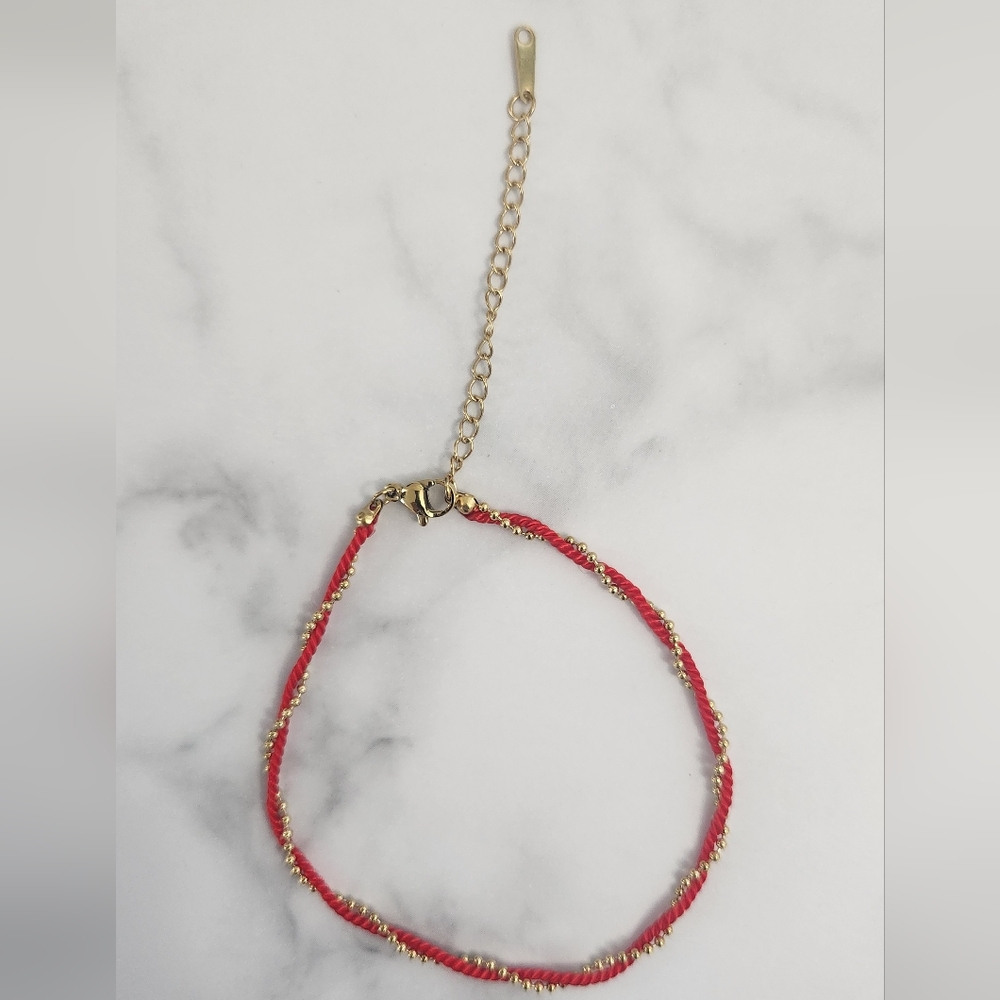 Red Cord Gold Bead Twisted Anklet Lucky Protection Jewelry - Picture 11 of 13